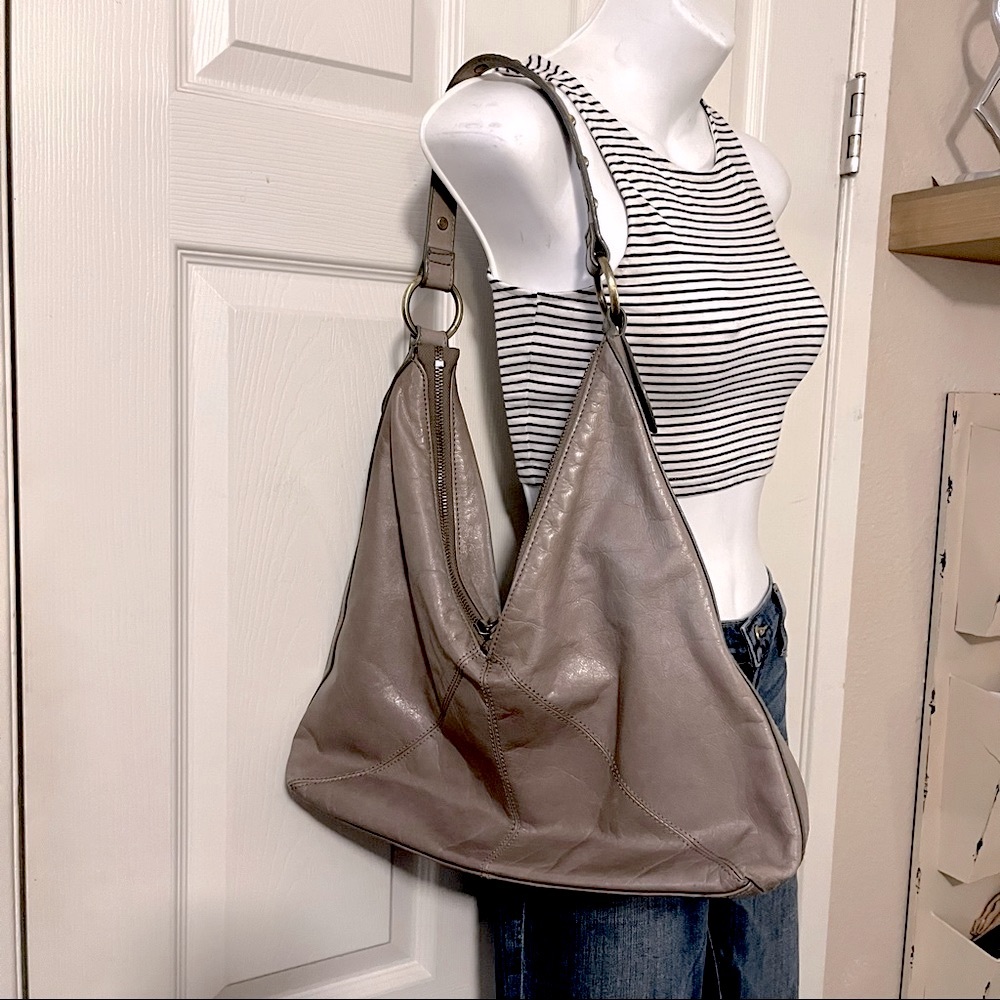 B Collective Taupe Gray Leather Shoulder Hobo Handbag Purse